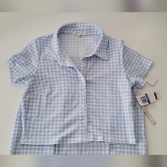 Ulta Flirt Baby Blue Checkered Button Up Crop Top & Mini Skirt Set - Picture 9 of 15